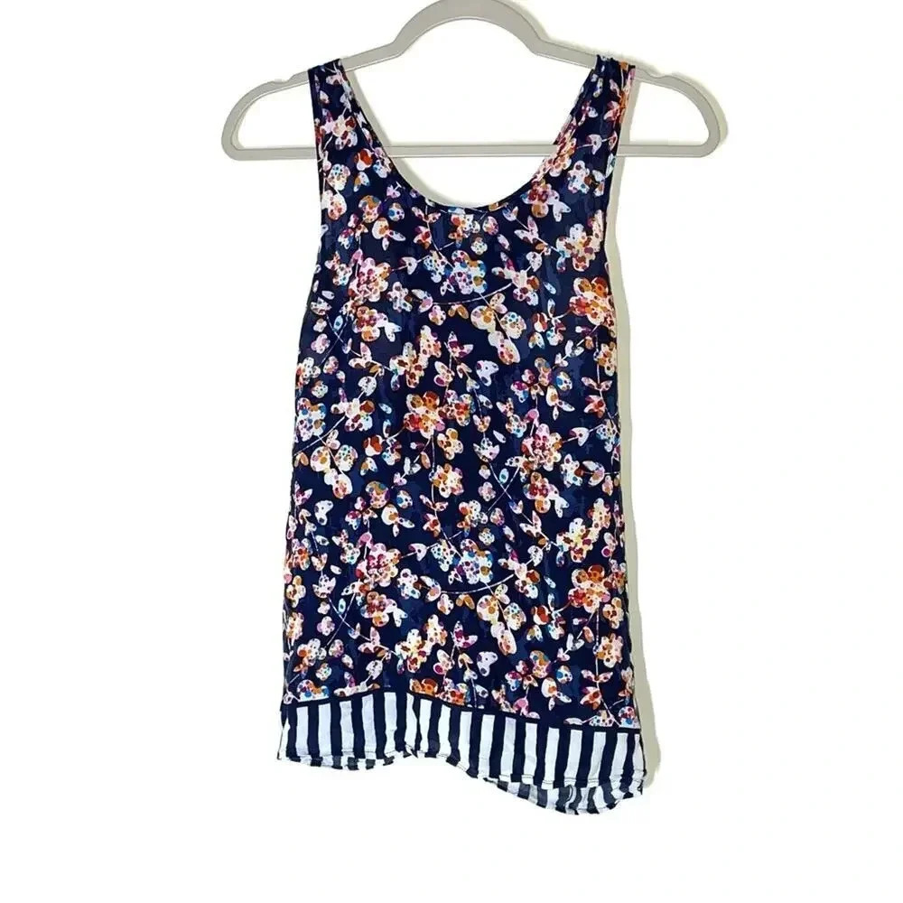 Vera Bradley Navy Floral Stripe Sleeveless Lounge Pajama Tank Size Medium